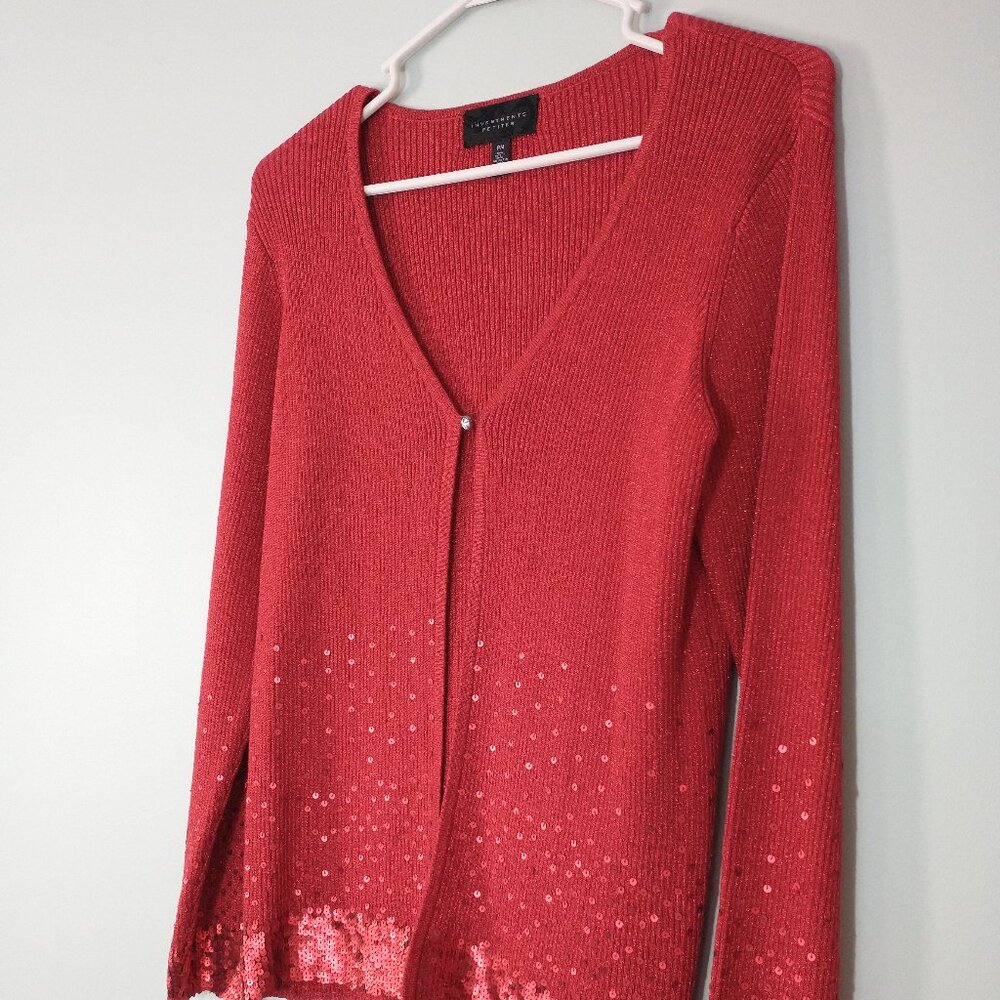 NWOT Investment Petites Cardigan Sweater with Metallic Thread & Sequins Size MP